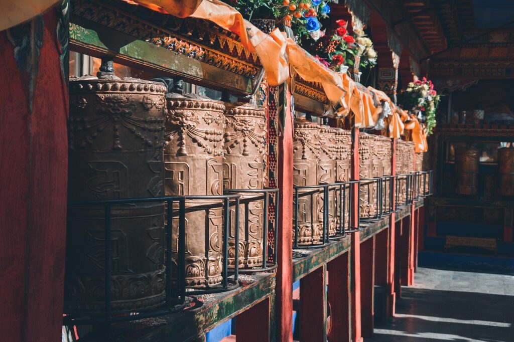 tibet, temple, prayer wheel
