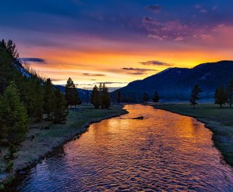 yellowstone national park, sunset, twilight